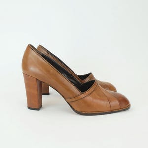vintage creazioni zb denis 1970s 80s PUMPS cognac-colored leather size 39 uk 6 us 8 made in Italy unworn