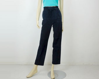 1980s true vintage suede PANTS creation S dark blue leather high waist size 34/36 UK 8/10 US 6/8