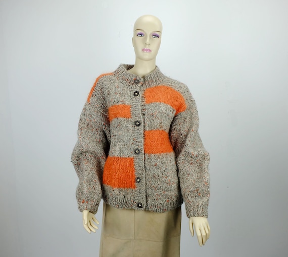 1980s hand-knitted vintage cardigan tweed mohair c