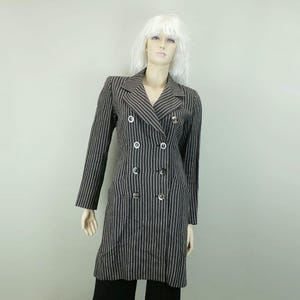 vintage yves saint laurent rive gauche 1980s 1990s COAT long blazer summer coat linen striped brown beige size S