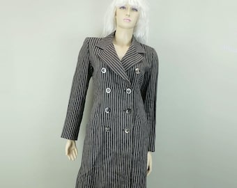 vintage yves saint laurent rive gauche 1980s 1990s COAT long blazer summer coat linen striped brown beige size S