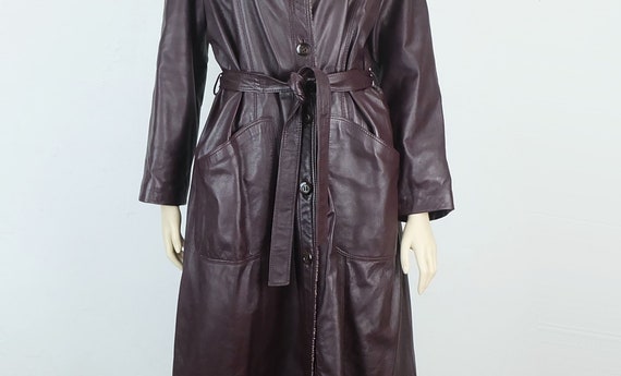 true vintage LEATHER COAT size L aubergine leathe… - image 6