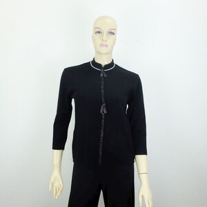 black 1950s SWEATER size M true vintage eggl model merino wool with lurex edging