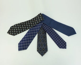 5 vintage silk TIES different shades of blue and gray different patterns silk tie