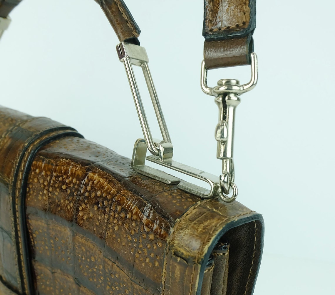 außergewöhnlich schöne kleine HANDTASCHE leder chrom vintage 60er schultertasche, foto 2 di 5