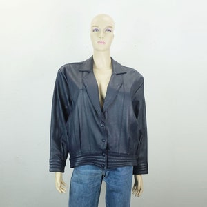 80s véritable vintage LEATHER JACKET bleu oversize coupé manches larges taille S/Meter veste en cuir