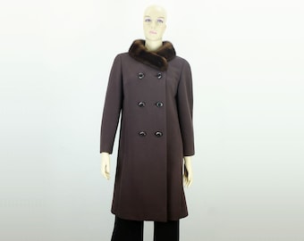 elegant 1960s women's COAT brown wool coat mink collar uk 12 us 10 del mod international