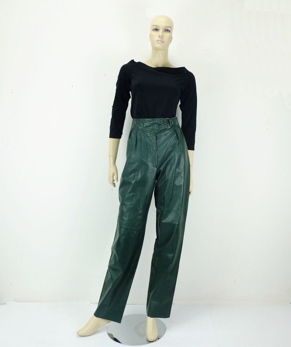 dark green 1980s leather PANTS high waist size 40
