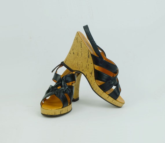 true vintage 1970s salamander PLATFORM SANDALS we… - image 1