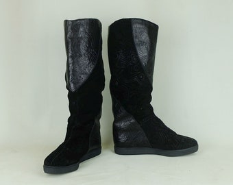 Armando Pollini 80s Boots black leather faux fur UK 4 US 6