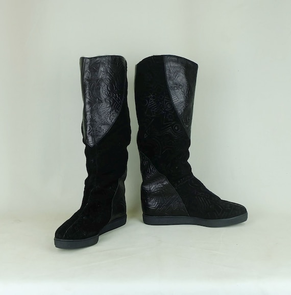 Armando Pollini 80s Boots Black Leather Faux Fur UK 4 US 6 Etsy