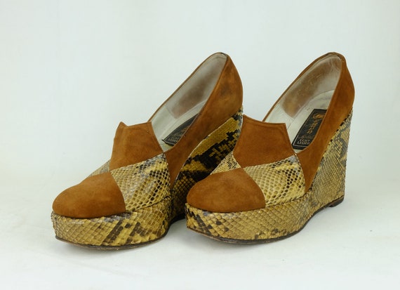 early 70's true vintage PLATFORM SHOES snake skin… - image 8