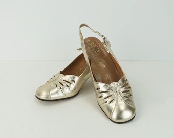 60er true vintage PUMPS ara goldfarbenes leder gr. 6 1/2 (40) slingpumps twiggy ära