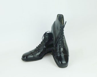 vintage salamander enkellaarsjes zwart leer gr. 7 1/2 veterlaarsjes enkellaarsjes 60s