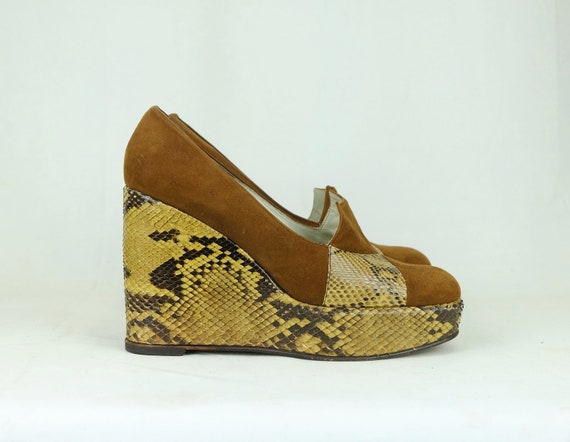 early 70's true vintage PLATFORM SHOES snake skin… - image 2