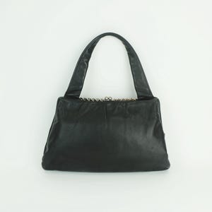 vintage 1950s 60s HANDBAG women&#39;s bag black leather and chrome
