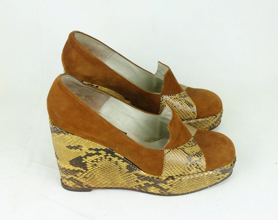 early 70's true vintage PLATFORM SHOES snake skin… - image 5