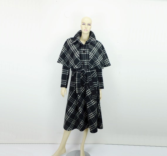 Black and white plaid women's coat hot sale
