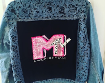 Hand painted denim jacket size large