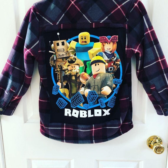 Kids Sherpa Lined Roblox Fleece Flannel Sz 7 8 Etsy - roblox merch etsy