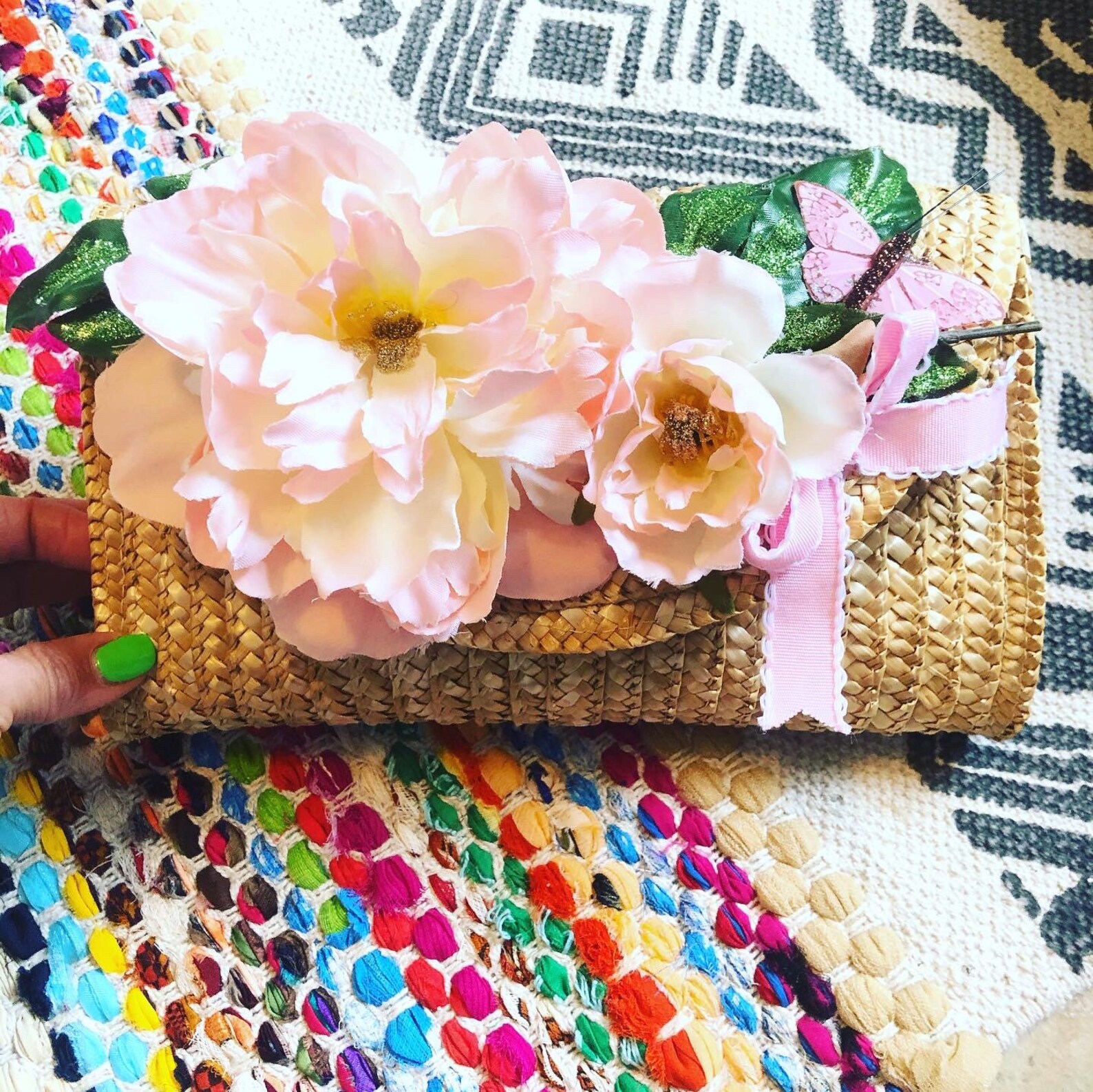 Flowered Straw Clutch Etsy