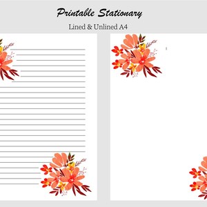Orange Floral Printable Stationary PDF A4