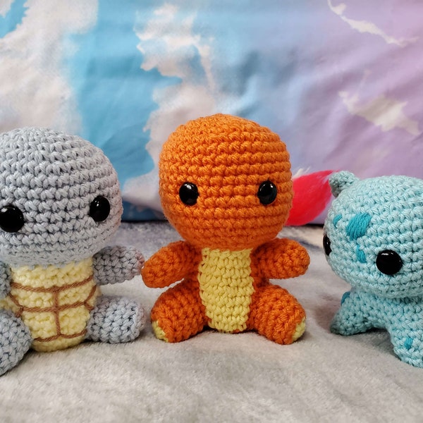 Kanto Starters Amigurumi Plush - Bulbasaur, Squirtle, Charmander