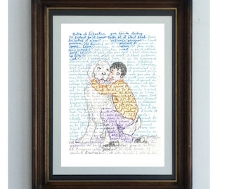 Belle et Sebastian, ein handgefertigtes Poster des Kinderbuchklassikers mit original französischem Ausschnitt