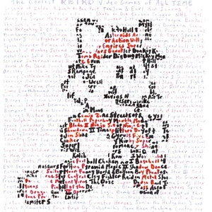 Eroi ed eroine dei migliori videogiochi classici di tutti i tempi Serie di giochi retrò Word art disegnati a mano Personaggi Sega e Nintendo