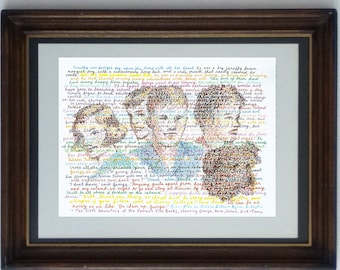 The Famous Five Poster, a handmade portrait of the five adventurers with Enid Blyton text