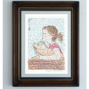 Charlotte's Web, ein Leseposter des klassischen Geschichtsbuchs von E.B. Weiß, mit Buchumschlag mit Wilbur, Penny und Charlotte
