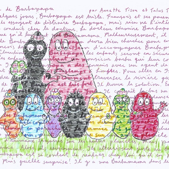 Barbapapa, a Handmade Poster of the Whole Barba Family With French