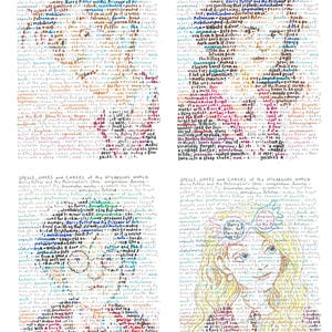 Harry Potter-posters, gemaakt met een lijst met alle spreuken en spreuken uit de originele serie