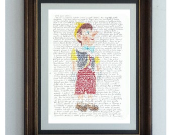 Pinocchio Poster, with handwritten Italian text from the Carlo Collodi Classic
