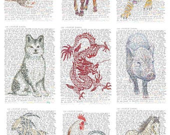 Chinese Zodiac posters for children, handwritten legend of how Buddha named the years
