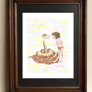 The Jungle Book poster, Mowgli stands up to Kaa, a picture of the characters from the Disney movie The Jungle Book