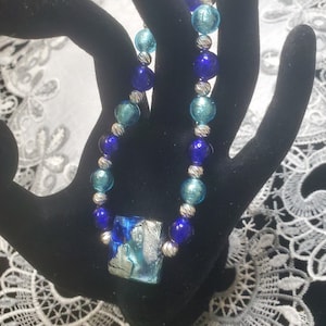 Aqua & Cobalt Murano Glass Square Bead Bracelet