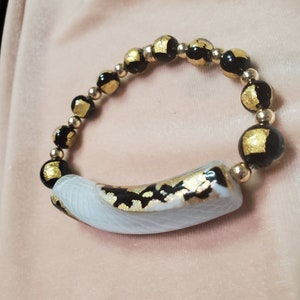 Black & Gold Zanfirico twisted  curved 60mm Venetian Tube Bracelet