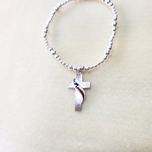 Cross Draped with American Flag Sterling Silver charm Bracelet