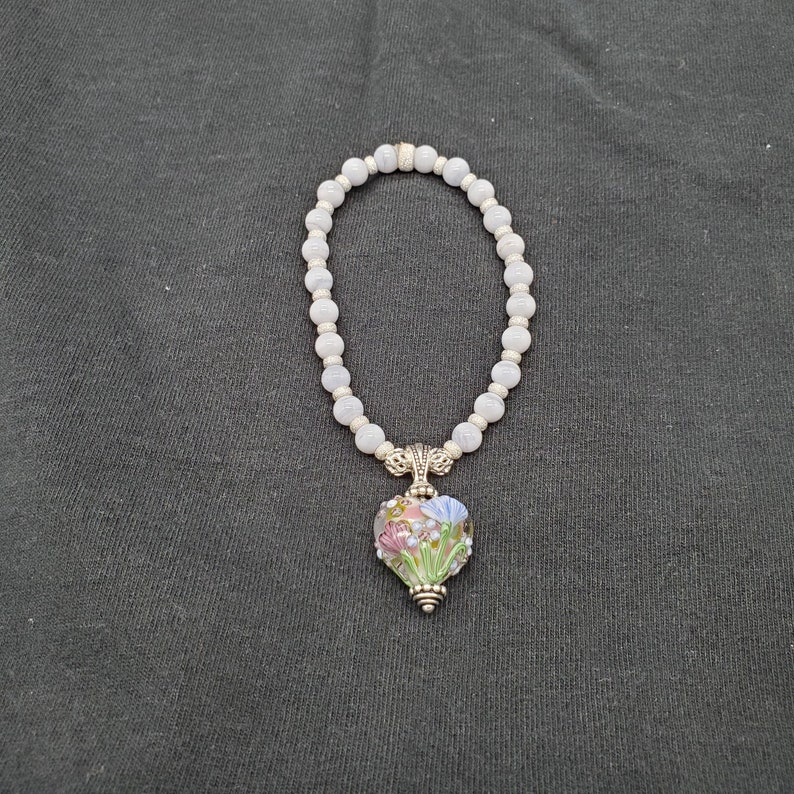 Charm bracelet Lampwork Glass Floral Heart stretch charm Bracelet