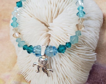 Octopus Sterling Silver Charm Bracelet: Swarovski Sandy Beach Crystals