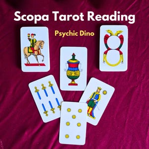 Tarotkartenlegung von Psychic Dino, meine Scopa Cards bereit, Fragen zu nehmen, Liebesbeziehungen,Karriere,Vorhersagen,Lesen im PDF in 24 Stunden