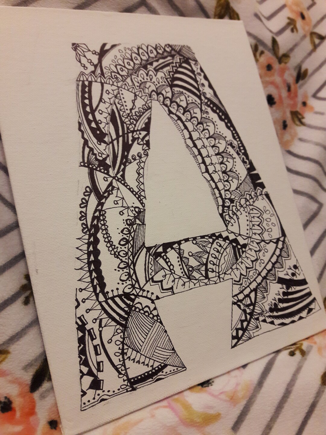 Zentangle Hand Drawn Letter A in Black Etsy
