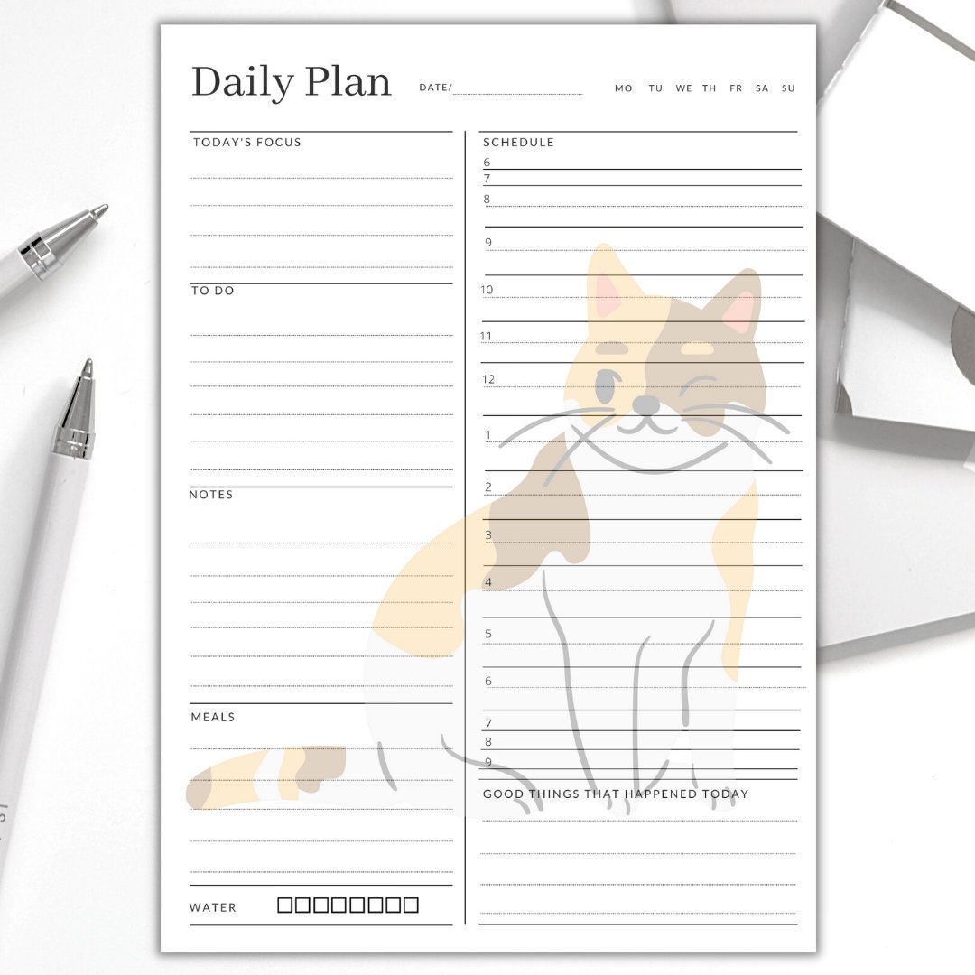 Daily Plan Printable Cat Digital Planner 2021 Etsy