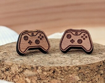 40 - Xbox Controller Cedar Wood Stud Earrings, Handmade Gamer Jewelry