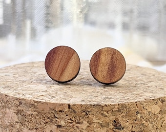 11 - Circle Round Cedar Wood Earrings with Stainless Steel Studs