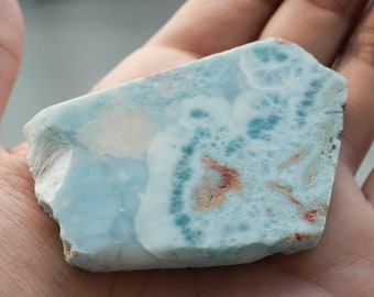 Beautiful Rare Larimar Slab, Precious Pectolite Stone for Reiki Healing, Throat Chakra, Rich Ocean Patterns - 082