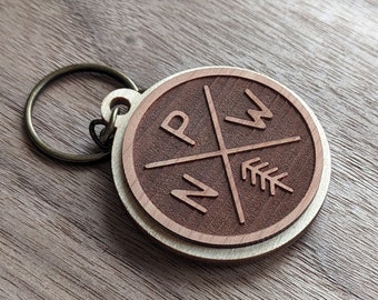 Wood Keychain, Laser Engraved Cedarwood Keychain, Pacific Northwest PNW