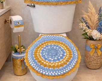 Luxury Handmade Macramé Toilet Cover Set – 3 Piece Bathroom Décor, Peruvian 100% Nylon