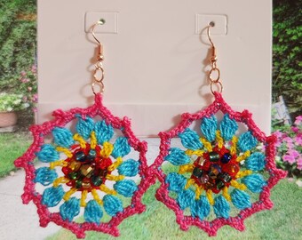Handmade Cotton Crochet Earrings: Artisan Floral Jewelry
